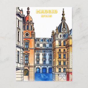 Carte Postale Madrid Espagne Silhouette Aquarelle Peinture