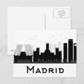 Carte Postale Madrid, Espagne | Skyline de la ville en noir et b (Devant / Derrière)