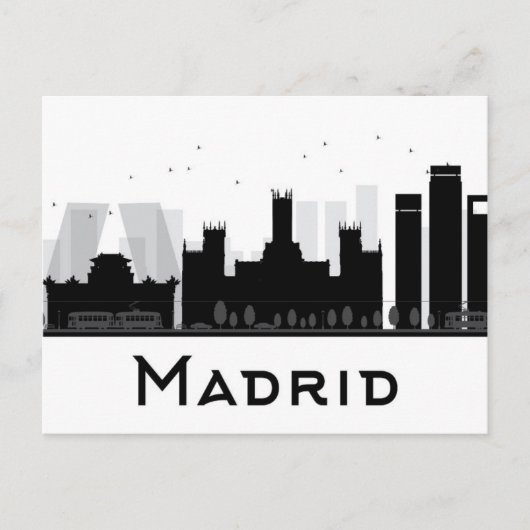 Carte Postale Madrid, Espagne | Skyline de la ville en noir et b (Devant)