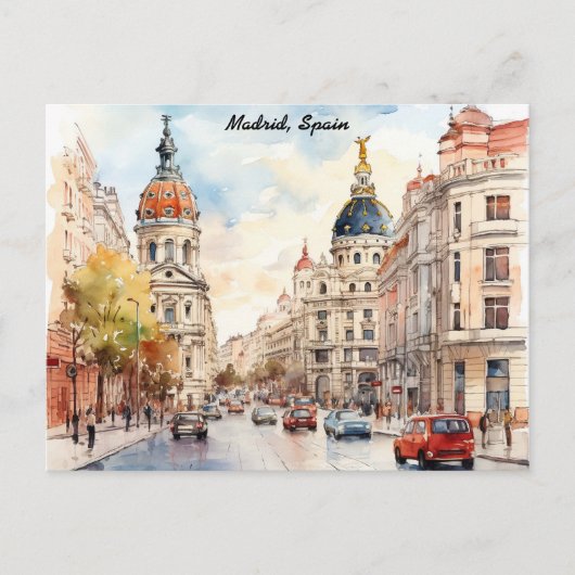 Carte Postale Madrid Espagne Ville Vue aquarelle Peinture (Devant)