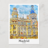 Carte Postale Madrid Espagne Voyage Aquarelle main tiré (Devant)