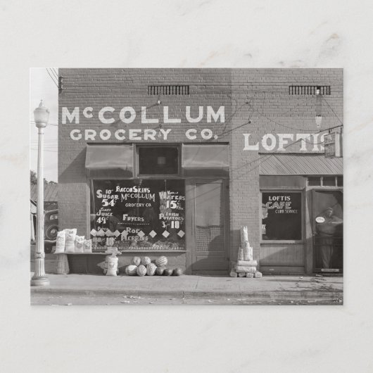 Carte Postale Magasin d'alimentation de petite ville, 1935 (Devant)