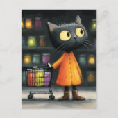 Carte Postale Magasin d'épicerie de chat noir adorable (Devant)