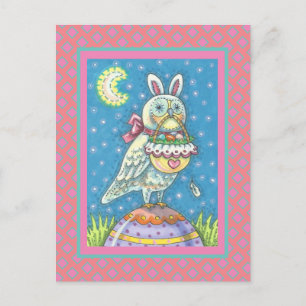 CARTE POSTALE MAGIC BARN OWL AVEC EASTER BUNNY OARS POSTCARTE