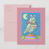 CARTE POSTALE MAGIC BARN OWL AVEC EASTER BUNNY OARS POSTCARTE (Devant / Derrière)