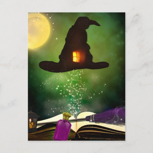 Carte Postale Magic Casquette & Magic Spell Book Halloween lunat (Devant)