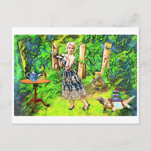 Carte Postale Magic Tea Party imaginaire jardin animaux (Devant)