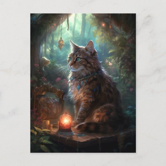 Carte Postale Magical Cat Whimsical Imaginaire Art (Devant)