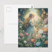 Carte Postale Magical Fairytale Young Woman Lanterns Garden (Devant / Derrière)