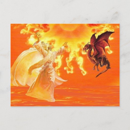 Carte Postale Magicien et Dragon. (Devant)