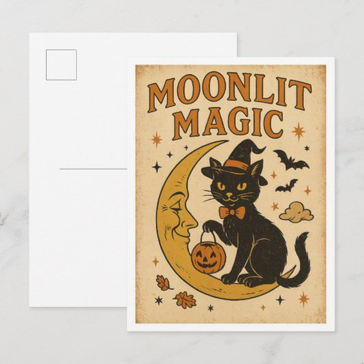Carte Postale Magie de Halloween Vintage au Clair de Lune (Devant / Derrière)