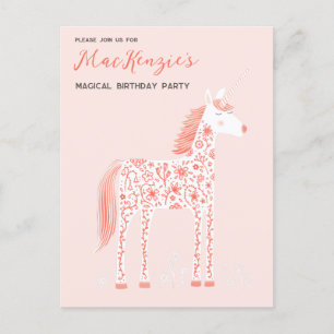 Carte Postale Magique Unicorn Blush rose fête d'anniversaire Inv