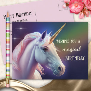 Carte Postale Magique Unicorn fille Anniversaire