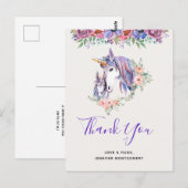 Carte Postale Magique Unicorn maman & bébé Merci d'aquarelle (Devant / Derrière)
