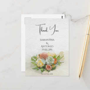 Carte Postale Magnifique bouquet de fleurs Art aquarelle Merci