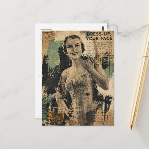 Carte Postale Magnifique Collage Rétro de Femme en Corset