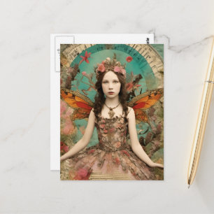 Carte Postale Magnifique Fairy Vintage Collage de médias mixtes
