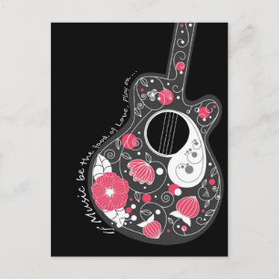 Carte Postale Magnifique guitare cool mignonne à la mode fleurs 