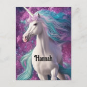 Carte Postale Magnifique licorne blanche avec Turquoise et Viole (Devant)