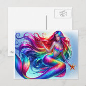 Carte Postale Magnifique Mer de Sirène Nymphe Arc-en-ciel (Devant / Derrière)