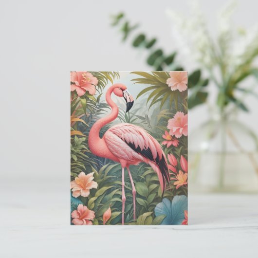 Carte Postale Magnifique oiseau de Flamant rose rose tropical (Debout devant)