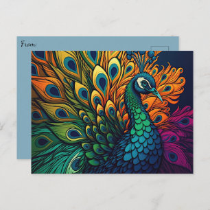 Carte Postale Magnifique Peacock Coloré, Style Art Déco