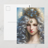 Carte Postale Magnifique pleine face blanc Lion rugissant long (Devant / Derrière)