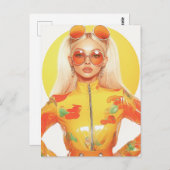 Carte Postale Magnifique Retro Blond Woman Deux lunettes de sole (Devant / Derrière)