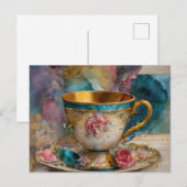 Carte Postale Magnifique Teacup Média Mixte Peinture Collage (Devant / Derrière)