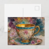 Carte Postale Magnifique Teacup Mélange De Peinture Média (Devant / Derrière)