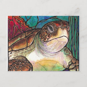 Carte Postale Magnifique Tortue de mer Style verre de verre