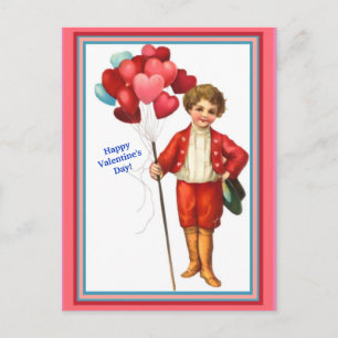 Carte Postale Magnifique Valentine Garçon Vintage wi/ Heart Ball