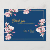 Carte Postale Magnolia Navy Blue Floral Wedding Thank You (Devant)