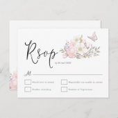 Carte Postale Magnolia Papillon d'aquarelle Script Mariage RSVP (Devant / Derrière)