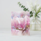 Carte Postale Magnolia rose-pourpre en floraison - Fleur de prin (Debout devant)