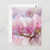 Carte Postale Magnolia rose-pourpre en floraison - Fleur de prin (Devant / Derrière)