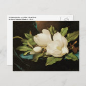 Carte Postale Magnolias géant sur un tissu de velours bleu par M (Devant / Derrière)