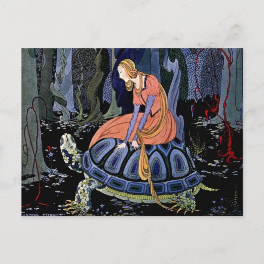 Carte Postale Maiden & Turtle ~ Peinture d'Art de Conte Fée Fran (Devant)