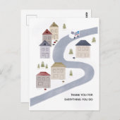 Carte Postale Mailman Mail Lady Noël Merci hiver scène (Devant / Derrière)