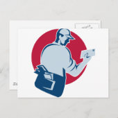 Carte Postale mailman postman remettre l'enveloppe de courrier r (Devant / Derrière)