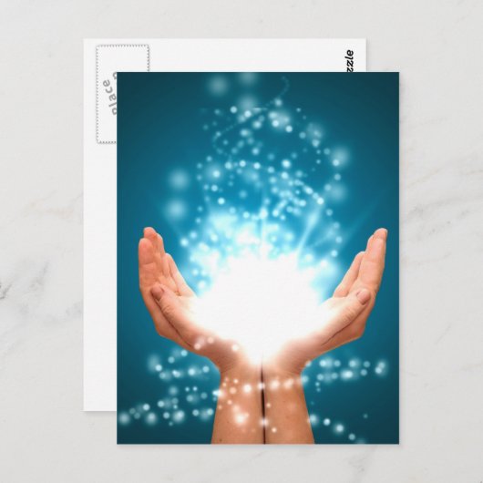Carte Postale Main de guérison verte chakra Reiki énergie zen yo (Devant / Derrière)