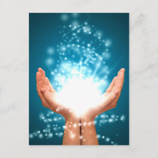 Carte Postale Main de guérison verte chakra Reiki énergie zen yo