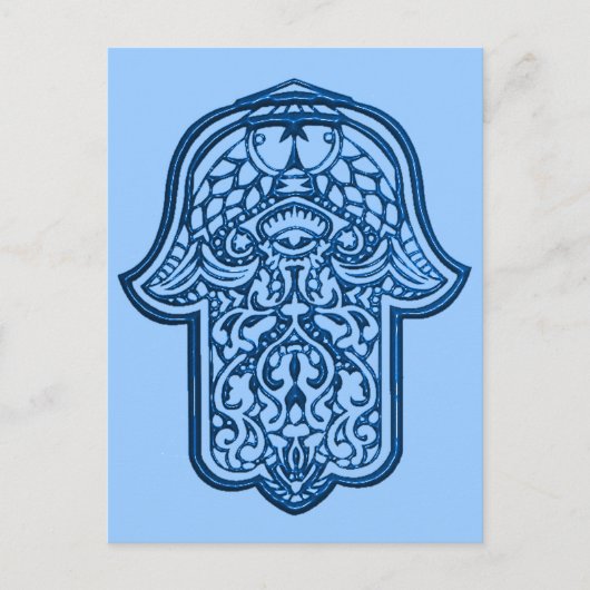 Carte Postale Main de henné de Hamsa (bleu) (Devant)