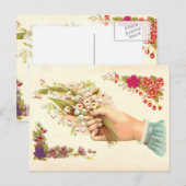 Carte Postale Main de l'amour vintage Merci avec des fleurs (Devant / Derrière)