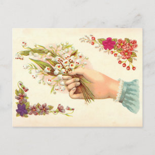 Carte Postale Main de l'amour vintage Merci avec des fleurs