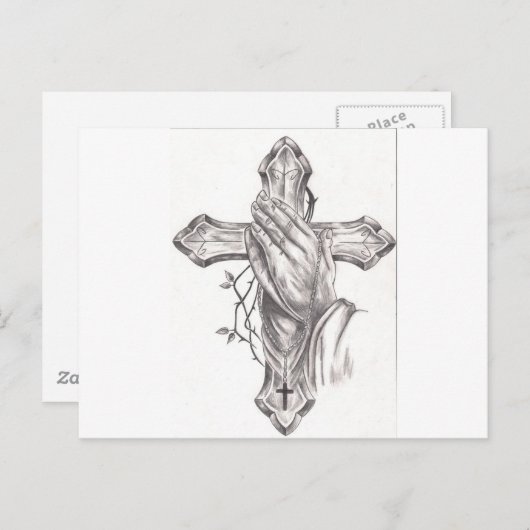 Carte Postale Main et croix de prière (Devant / Derrière)
