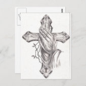 Carte Postale Main et croix de prière (Devant / Derrière)
