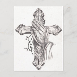 Carte Postale Main et croix de prière