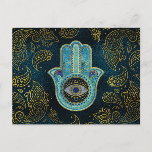 Carte Postale Main Hamsa décorative avec arrière - plan cachemir (Devant)