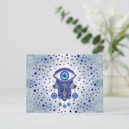Carte Postale Main Hamsa - Main de Fatima Lapis Lazuli et Argent (Debout devant)